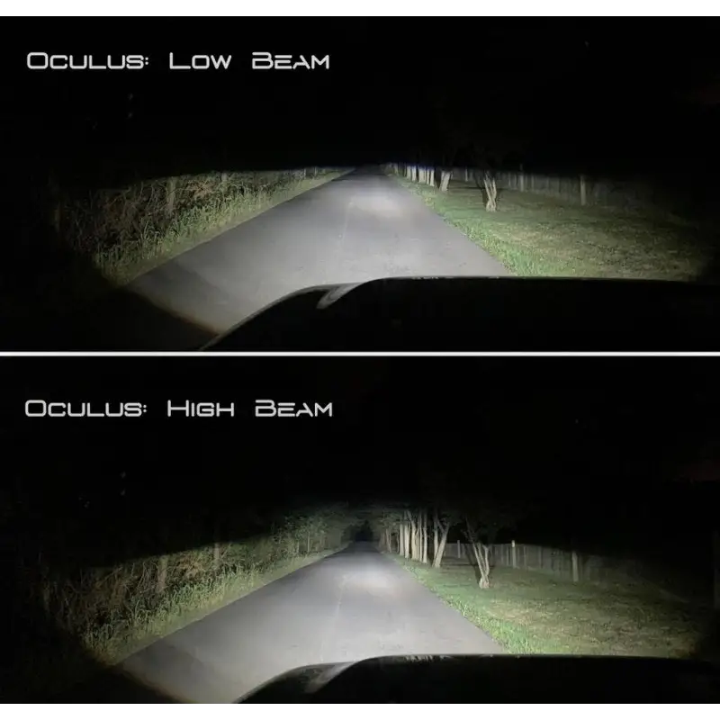 Oracle Oculus Bi-LED Projector Headlights illuminating road tunnel at night