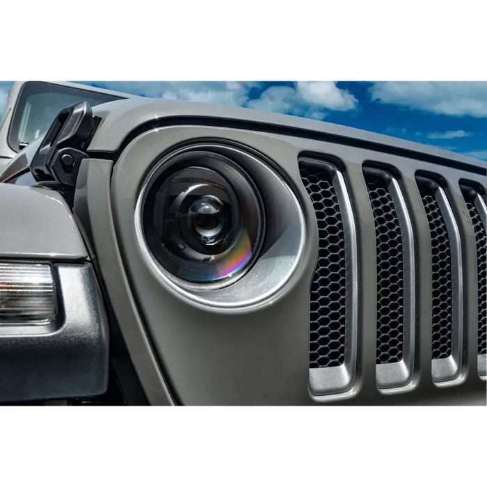 Oracle Oculus Bi-LED Projector Headlights for Jeep JL/Gladiator JT - Graphite Metallic - 5500K featuring front end of Jeep with camera attached