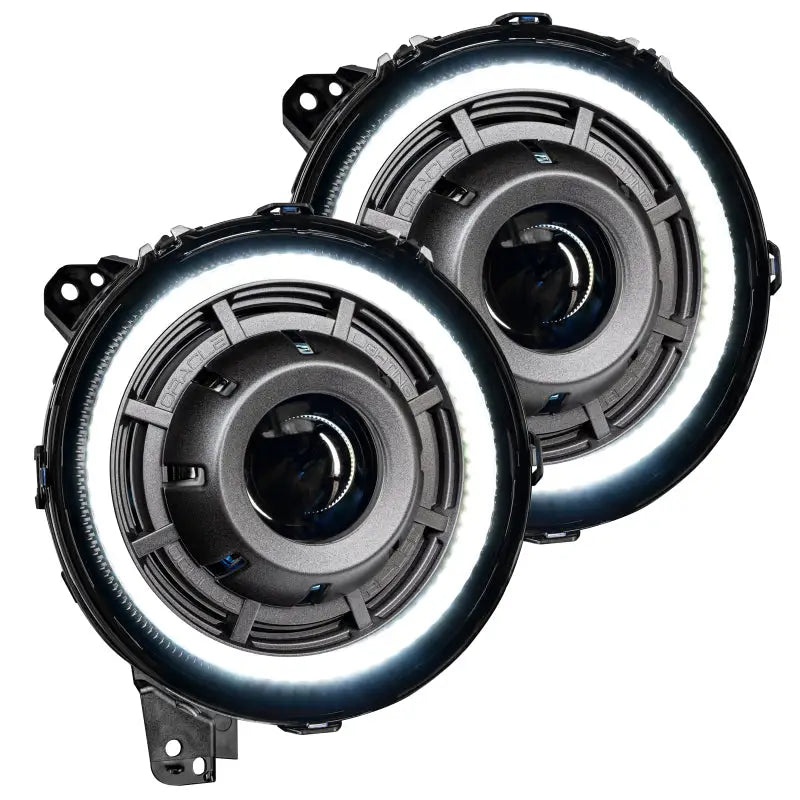 Pair of 2 inch LEDs for BMW displayed in Oracle Oculus Bi-LED Projector Headlights for Jeep JL/Gladiator JT - Graphite Metallic - 550