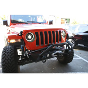 Red Jeep with Black and White Bumper - Oracle Oculus Bi-LED Projector Headlights for Jeep JL/Gladiator JT