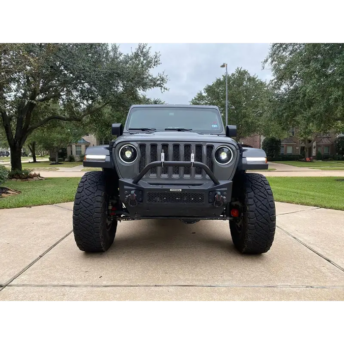 Matte black Jeep with big tire and bumper - Oracle Oculus Bi-LED Projector Headlights for Jeep JL/Gladiator JT