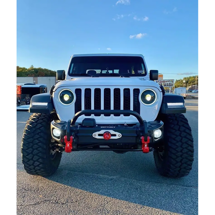 Jeep Wrangler front bumper with LEDs from Oracle Oculus Bi-LED Projector Headlights for Jeep JL/Gladiator JT - Matte Black - 5500K