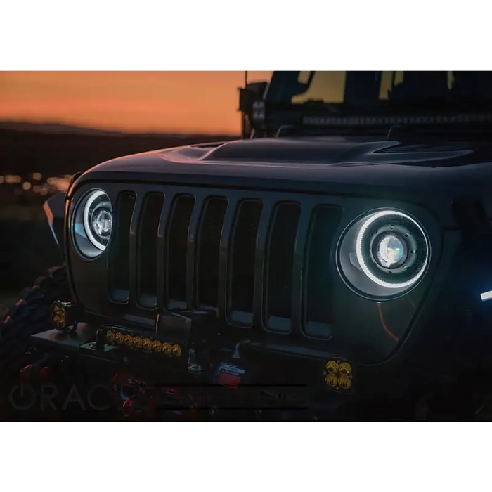 Jeep JL/Gladiator JT LED projector headlights - close up.