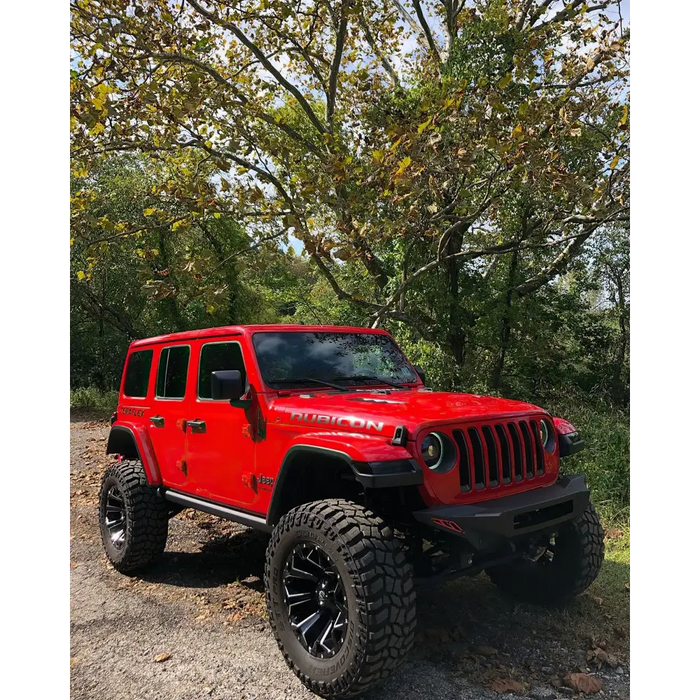 Red Jeep with black bumper and wheels - Oracle Oculus Bi-LED Projector Headlights for Jeep JL/Gladiator JT