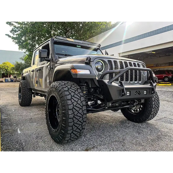 Matte black Jeep with black bumper and wheels - Oracle Oculus Bi-LED Projector Headlights for Jeep JL/Gladiator JT