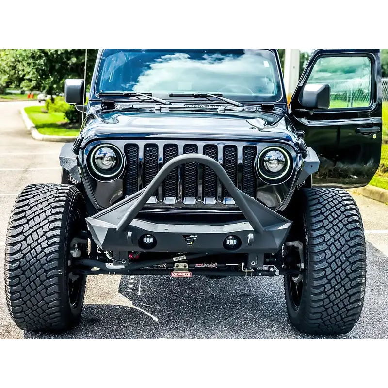 Close up of Jeep with big tire, Oracle Oculus Bi-LED Projector Headlights for Jeep JL/Gladiator JT - Matte Black - 5500K.