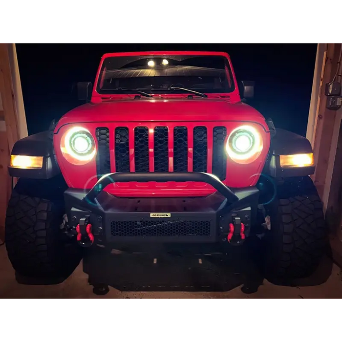 Matte Black Oracle Oculus Bi-LED Projector Headlights for Jeep JL/Gladiator JT - Bright LED Light on Red Jeep