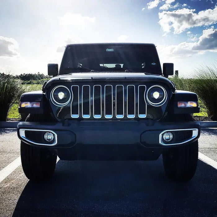 Matte black Jeep parked in lot - Oracle Oculus Bi-LED projector headlights for Jeep JL/Gladiator JT