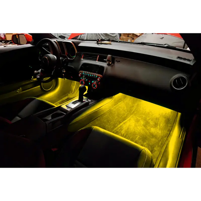 Yellow LED lights illuminate car interior - Oracle Pair 15in RGB ColorSHIFT Flexible Strip Retail Pack