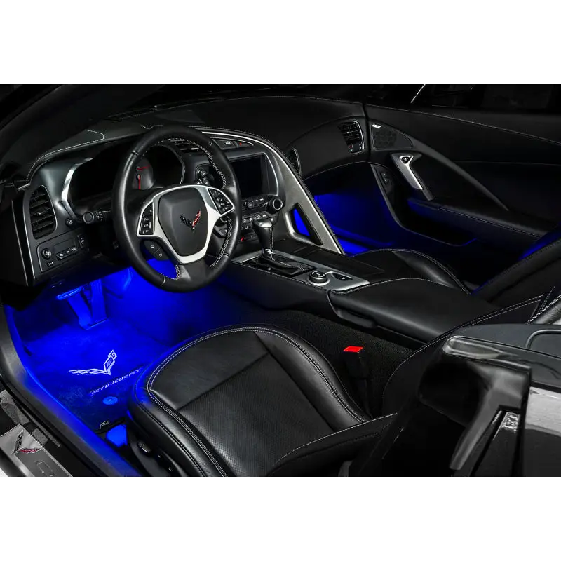 Interior of a car with blue LED strips - Oracle Pair 15in Flexible Strip Retail Pack - RGB ColorSHIFT for counter sales.