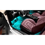 Interior of car with blue and brown leather illuminated by Oracle Pair 15in LED Strips - RGB ColorSHIFT for counter sales.