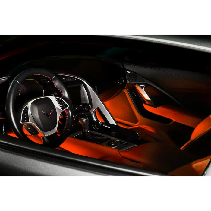 Interior of a McLaren car illuminated by flexible RGB ColorSHIFT LED strips.