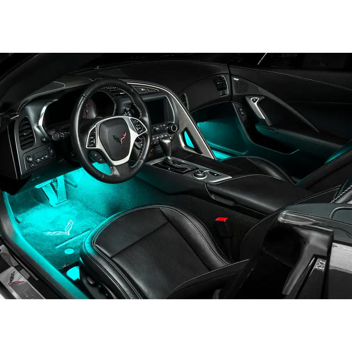 Interior of car with blue light shown - Oracle Pair 15in LED Strips Retail Pack, RGB ColorSHIFT.