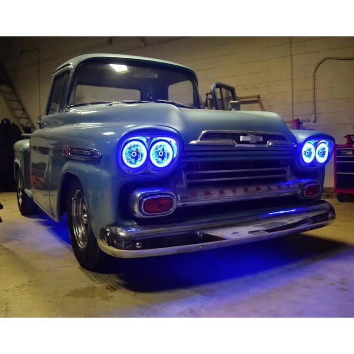 Truck with blue sealed beam halo lights from Oracle - pre-installed