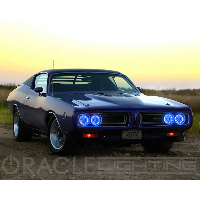 Black Dodge Charger featuring Oracle Pre-Installed Sealed Beam ColorSHIFT Halo Lights