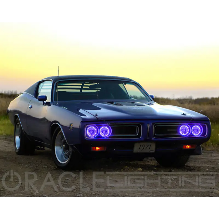 Black Dodge Charger with Purple Sealed Beam Oracle Pre-Installed Lights - ColorSHIFT Halo