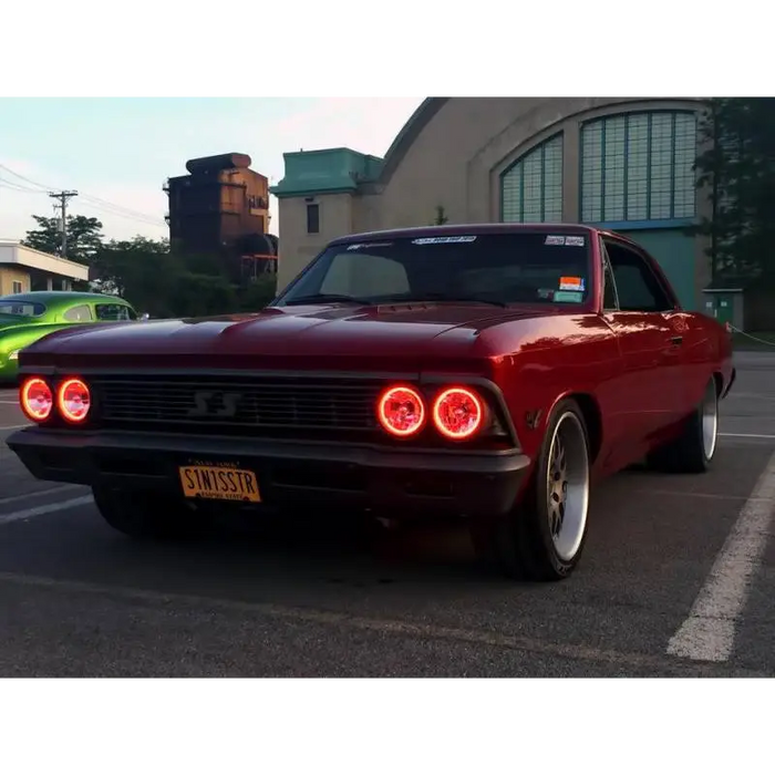 Red car parked in lot - Oracle Pre-Installed Sealed Beam ColorSHIFT Halo