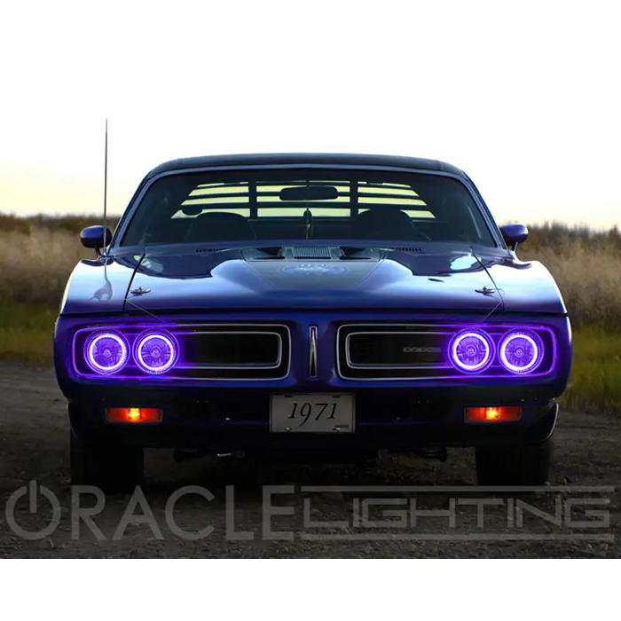 Close-up of car with purple lights - Oracle Pre-Installed Sealed Beam Halo.