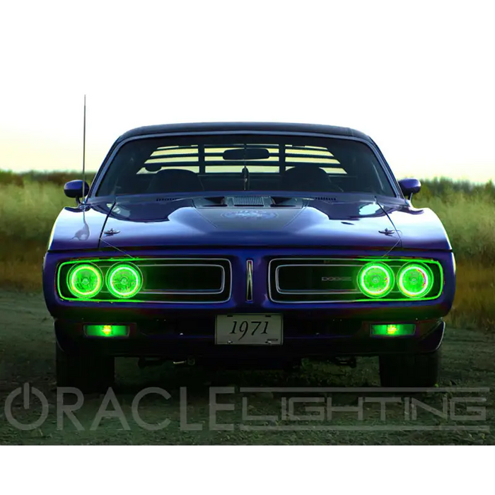 Green halo lights on Dodge Charger RZ with Oracle pre installed sealed beam.