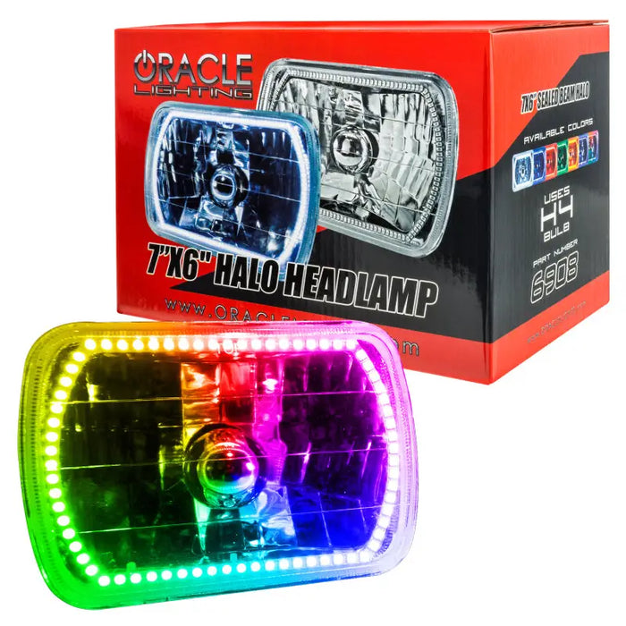 Sealed beam headlamp with ColorSHIFT Halo LEDs by Oracle - 7x6 IN.