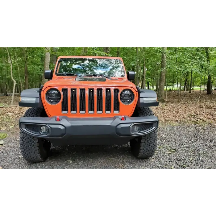 Oracle Pre-Runner Style LED Grille Kit for Jeep Gladiator JT - White with orange front bumper.