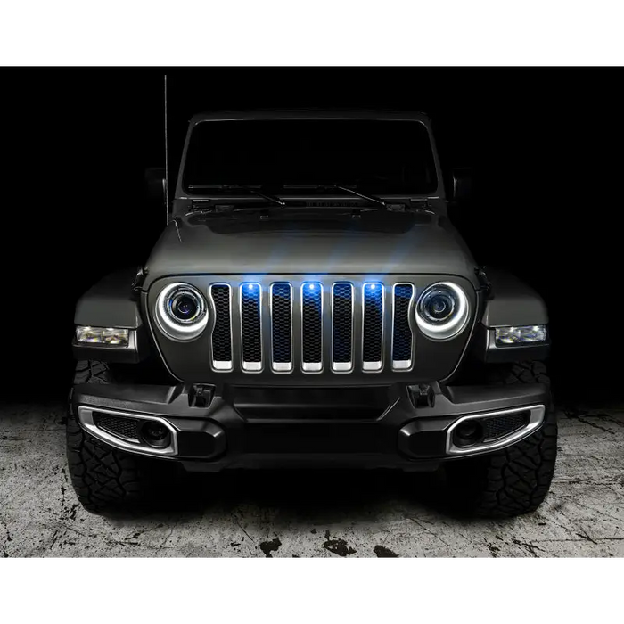 Blue LED pre-runner style grille kit for Jeep Wrangler JL by Oracle.