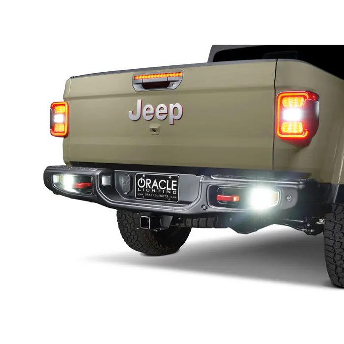 Tan colored Jeep Gladiator JT with Oracle rear bumper LED reverse lights