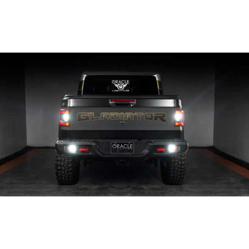 Black Jeep Gladiator JT with Oracle Rear Bumper LED Reverse Lights - 6000K