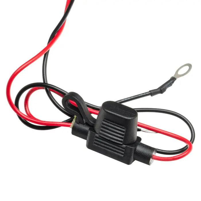 Red and black wires with a white wire in Oracle RGB Multifunction Remote for Jeep Wrangler and Ford Bronco.