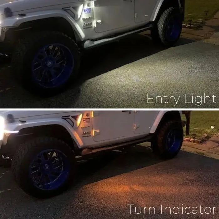 Oracle Sidetrack LED System for Jeep Wrangler JL/Gladiator JT - White Jeep with Blue Wheels and Black Rim