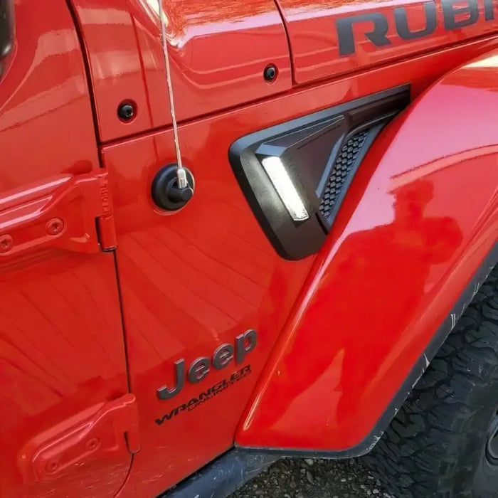 Red Jeep with Black License Plate Oracle Sidetrack LED System for Jeep Wrangler JL/Gladiator JT