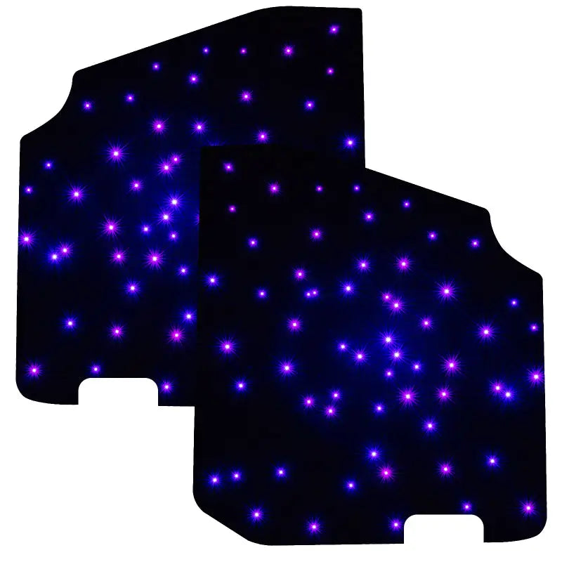 2pcs car floor mats with blue leds for Toyota, displayed in Oracle StarLINER Fiber Optic Hardtop Headliner for Wrangler JL/Gladiator JT -