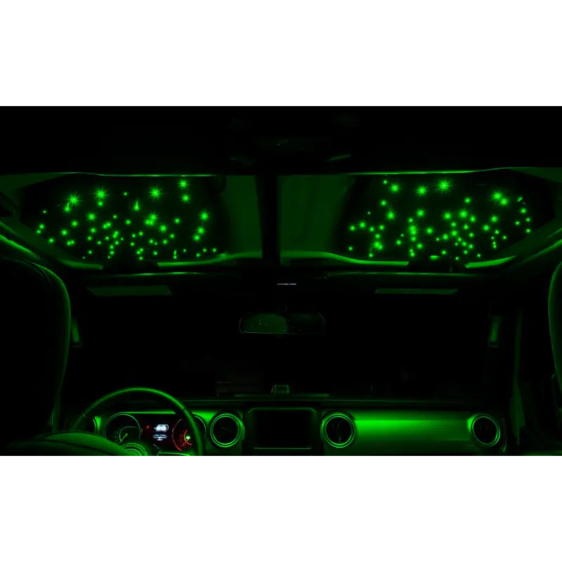 Green car dashboard with lights on - Oracle StarLINER Fiber Optic Hardtop Headliner for Wrangler JL/Gladiator JT - ColorSHIFT