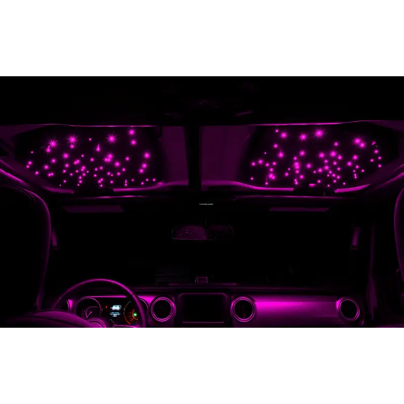 Oracle StarLINER Fiber Optic Hardtop Headliner for Wrangler JL/Gladiator JT - ColorSHIFT with purple lights dashboard.
