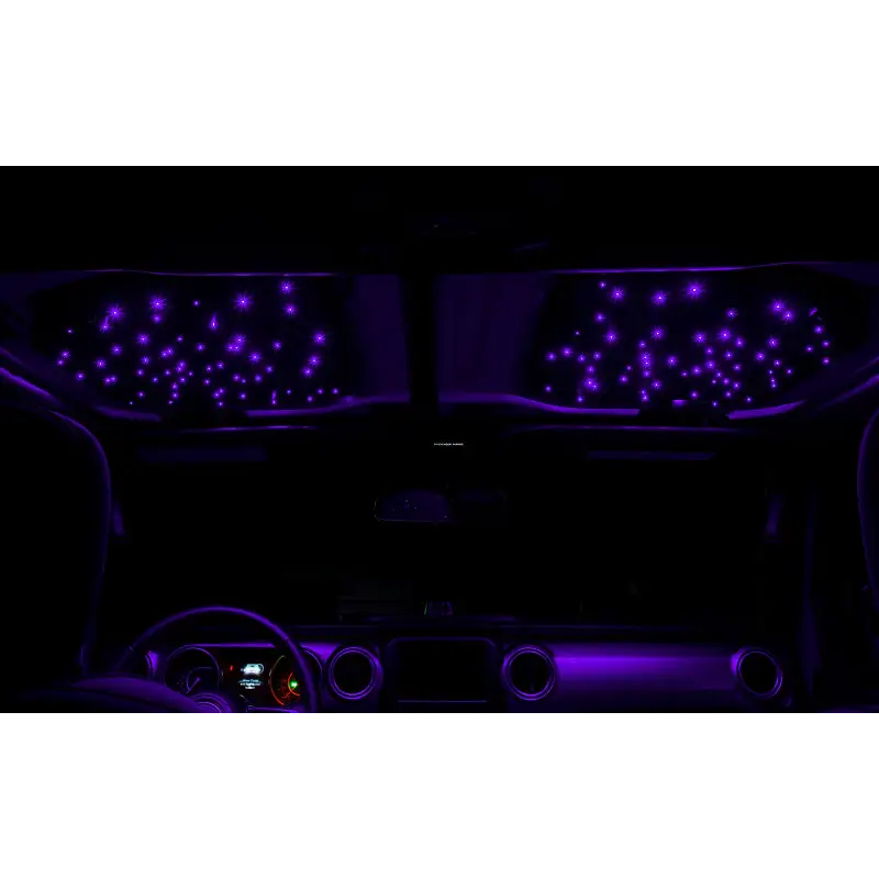 Interior of the car with purple fiber optic lights - Oracle StarLINER Fiber Optic Hardtop Headliner for Wrangler JL/Gladiator JT - ColorSHIFT.