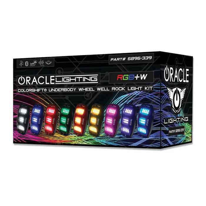 Four colored LED wrist watches in Oracle Underbody RGB+W Rock Light Kit.