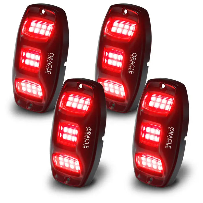 Red LED lights for motorcycle from Oracle Underbody RGB+W Wheel Well Rock Light Kit.