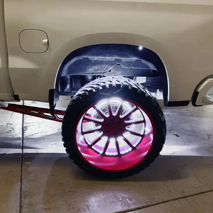 White rock lights on truck with red rims - Oracle Underbody Wheel Well Rock Light Kit - White (4PCS) - 5000K.