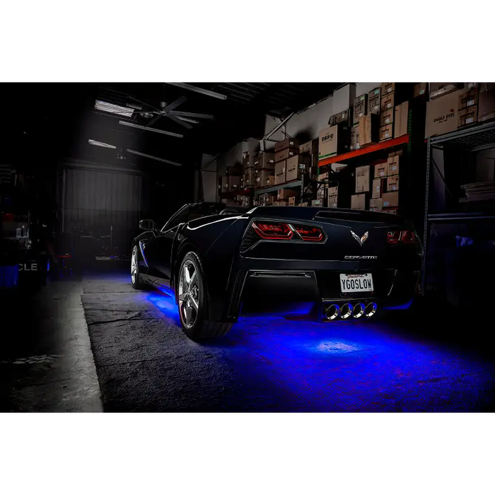 Dynamic ColorSHIFT LED Underbody Kit lighting up a car in the dark