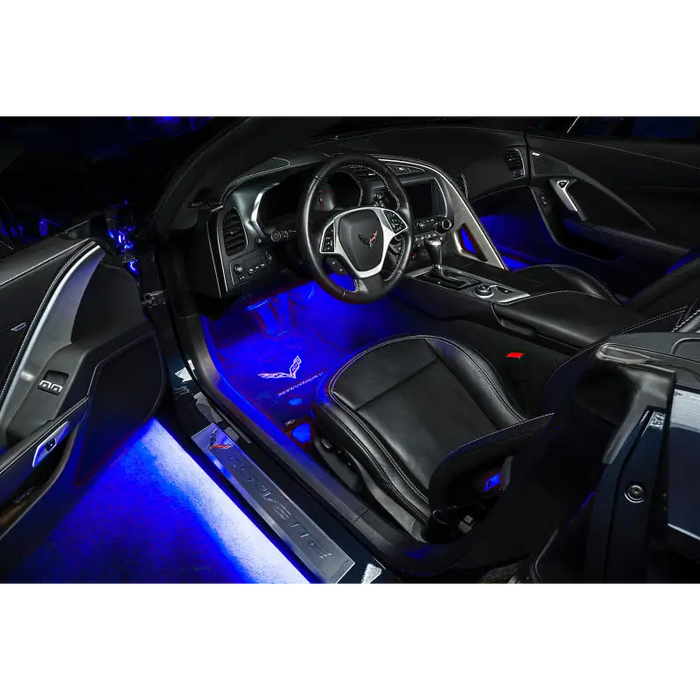 Oracle Universal Dynamic LED Underbody Kit - ColorSHIFT - Dynamic: Interior of car with blue dynamic colorshift lights.