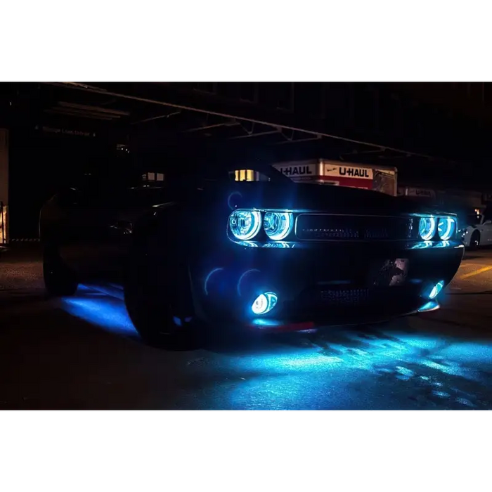 Dynamic ColorSHIFT LED car lights - Oracle Universal Underbody Kit featuring blue lights on a car.