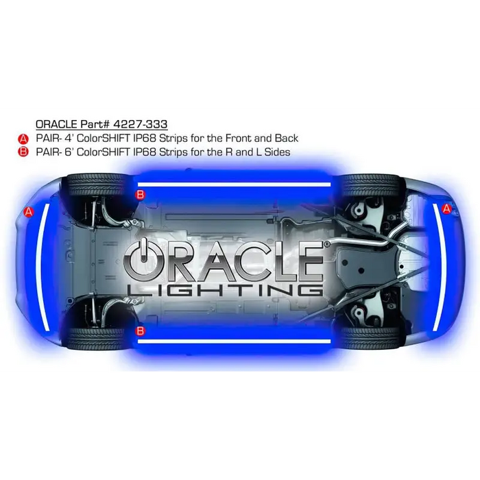 Blue race car featuring Oracle Engine with ColorSHIFT LED Underbody Kit.