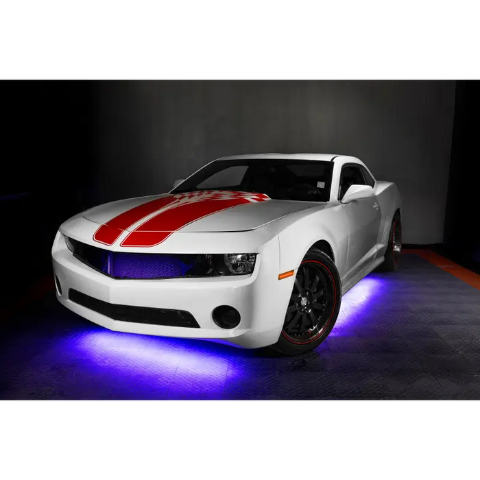 White car with red stripes and blue light - Oracle Universal LED Underbody Kit - ColorSHIFT