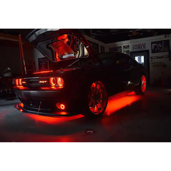 Red LED underbody lights on a Ford Bronco