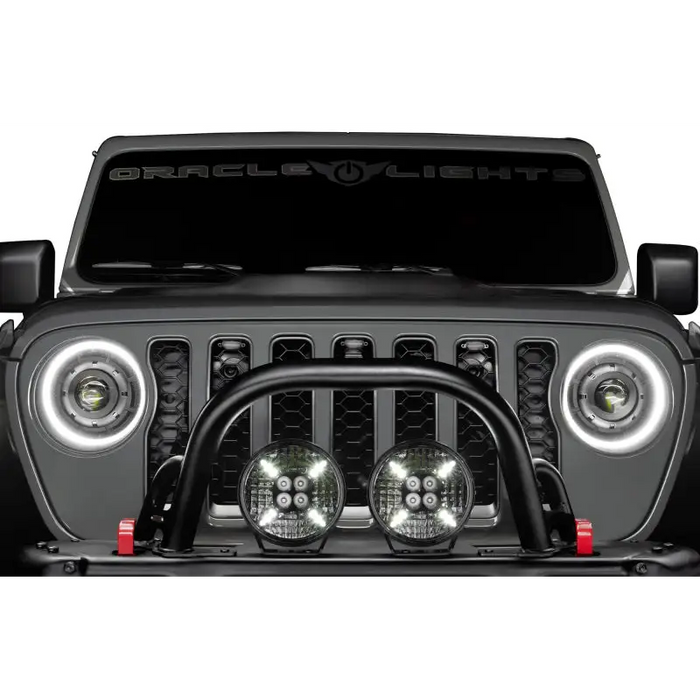 LED Jeep Headlights with Oracle Universal Pre-Runner Style LED Grill Light Kit (New Style) - Amber w/Clear Lens