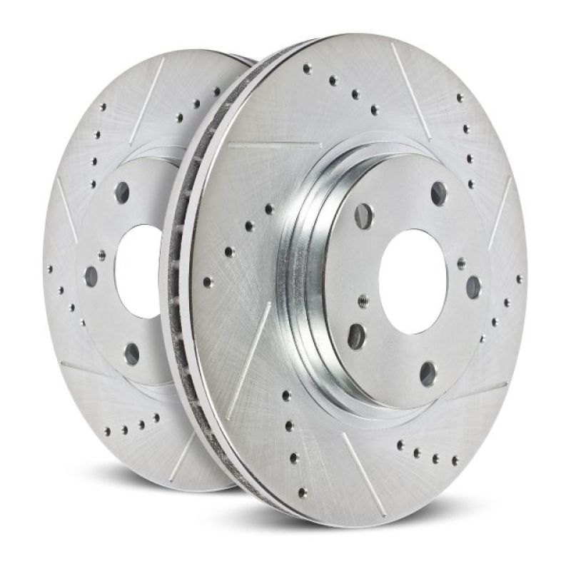 Power stop ford mustang front drilled rotor and ceramic brake pads - product display