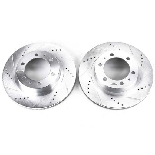 Front brake disc set for ford mustang - power stop evolution drilled & slotted rotors