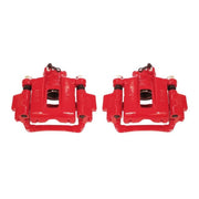 Power stop pair of brake pads for honda displayed in red calipers w/brackets - power stop calipers