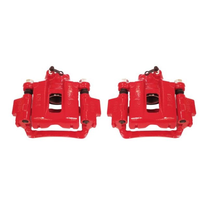 Power stop pair of brake pads for honda displayed in red calipers w/brackets - power stop calipers