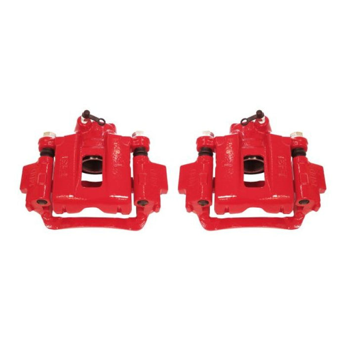 Power stop pair of brake pads for honda displayed in red calipers w/brackets - power stop calipers